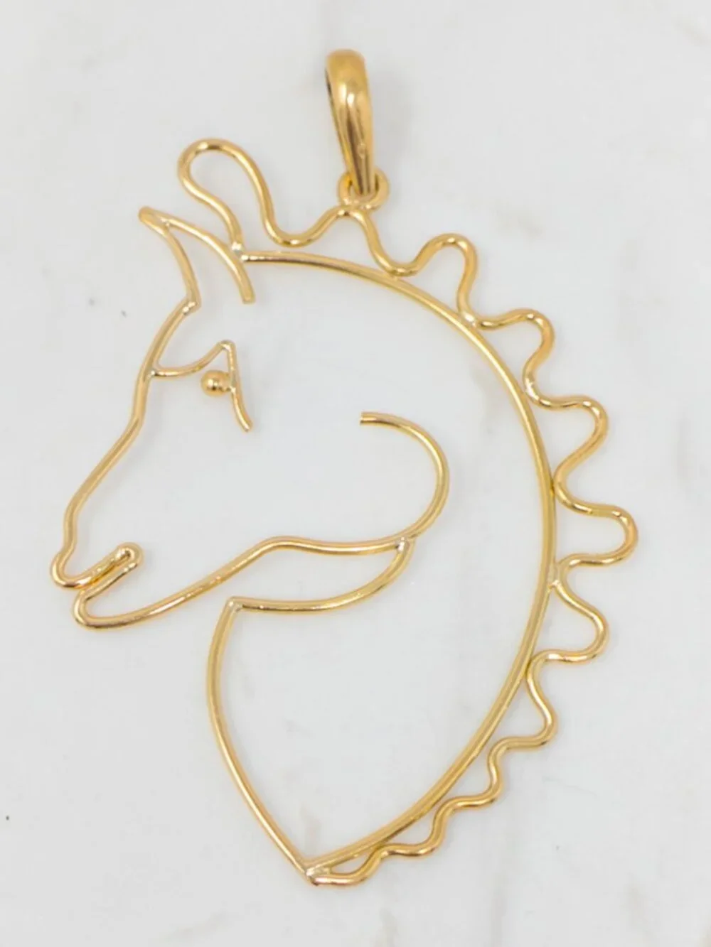 French 18K Yellow Gold Wire Horse Pendant, Owl Hallmark (2.75
